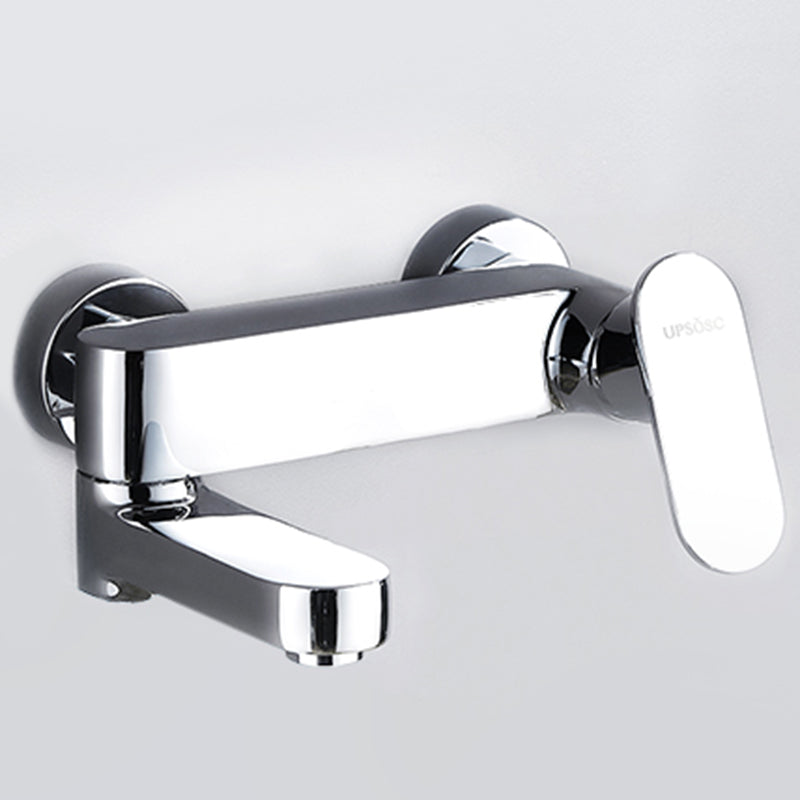 Contemporary Tub Filler Wall Mount Swivel Spout Tub Filler Trim Silver Single Faucet Risers Not Included Clearhalo 'Bathroom Remodel & Bathroom Fixtures' 'Bathtub Faucets' 'bathtub_faucets' 'Home Improvement' 'home_improvement' 'home_improvement_bathtub_faucets' 7381296