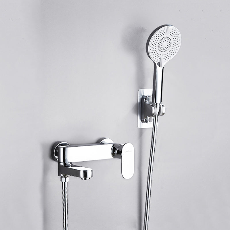 Contemporary Tub Filler Wall Mount Swivel Spout Tub Filler Trim Silver Four Speed Shower Risers Not Included Clearhalo 'Bathroom Remodel & Bathroom Fixtures' 'Bathtub Faucets' 'bathtub_faucets' 'Home Improvement' 'home_improvement' 'home_improvement_bathtub_faucets' 7381297