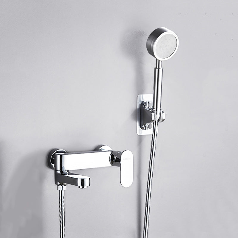 Contemporary Tub Filler Wall Mount Swivel Spout Tub Filler Trim Silver Stainless Steel Handshower Risers Not Included Clearhalo 'Bathroom Remodel & Bathroom Fixtures' 'Bathtub Faucets' 'bathtub_faucets' 'Home Improvement' 'home_improvement' 'home_improvement_bathtub_faucets' 7381299