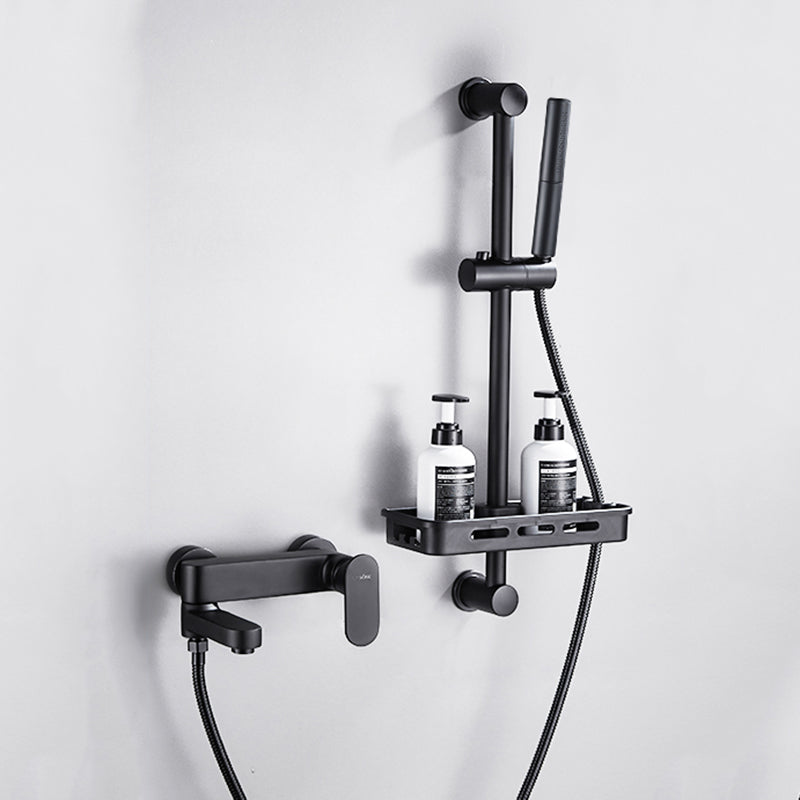 Contemporary Tub Filler Wall Mount Swivel Spout Tub Filler Trim Black Pressurized Shower Head Risers Included Clearhalo 'Bathroom Remodel & Bathroom Fixtures' 'Bathtub Faucets' 'bathtub_faucets' 'Home Improvement' 'home_improvement' 'home_improvement_bathtub_faucets' 7381300