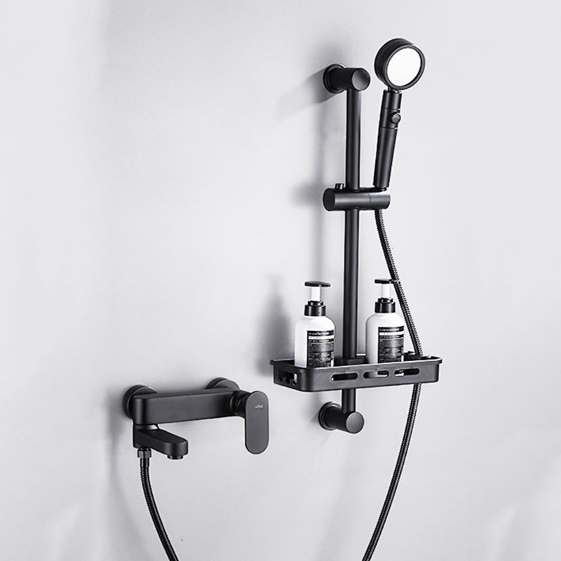 Contemporary Tub Filler Wall Mount Swivel Spout Tub Filler Trim Black Tri-Mode Handshower Risers Included Clearhalo 'Bathroom Remodel & Bathroom Fixtures' 'Bathtub Faucets' 'bathtub_faucets' 'Home Improvement' 'home_improvement' 'home_improvement_bathtub_faucets' 7381302