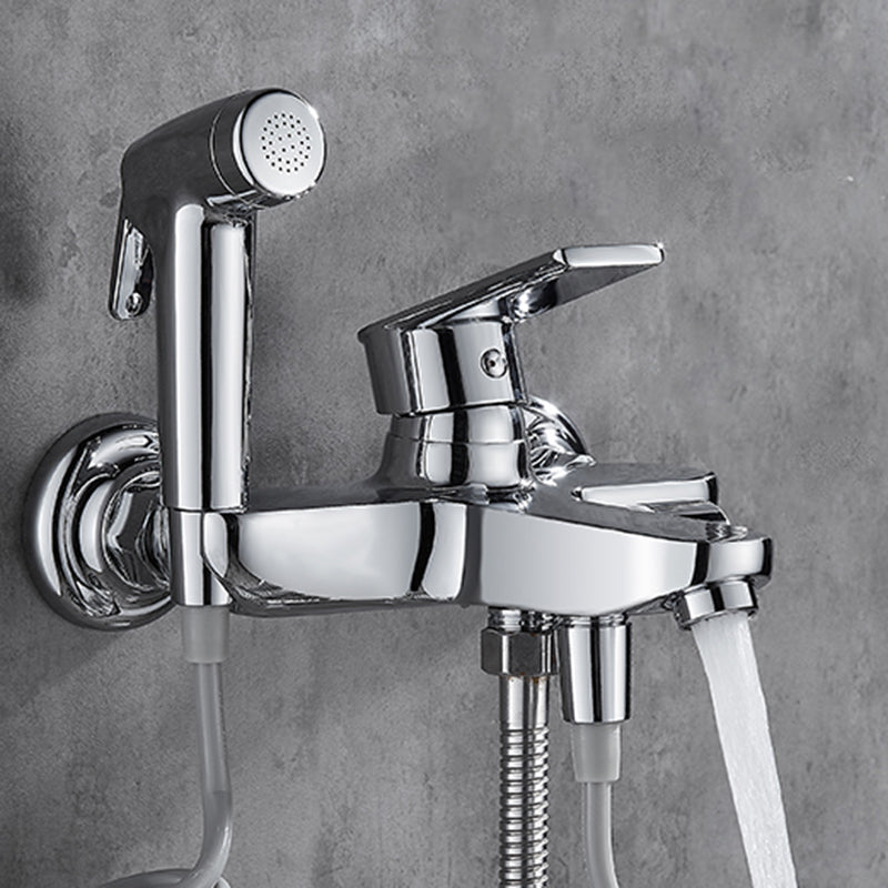 Popular Tub Filler Wall Mounted Lever Handle Fixed Tub Faucet Trim Single Faucet Spray Gun Included Risers Not Included Clearhalo 'Bathroom Remodel & Bathroom Fixtures' 'Bathtub Faucets' 'bathtub_faucets' 'Home Improvement' 'home_improvement' 'home_improvement_bathtub_faucets' 7381316