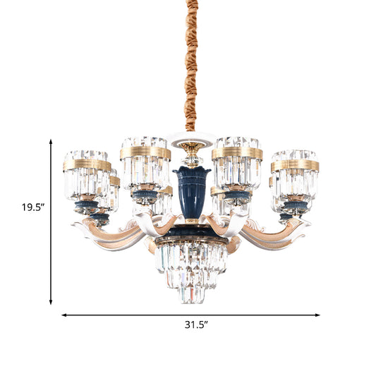 6/8 Heads Chandelier Lighting Traditional Cylindrical Clear Crystal Block Ceiling Hang Fixture Clearhalo 'Ceiling Lights' 'Chandeliers' Lighting' options 738133