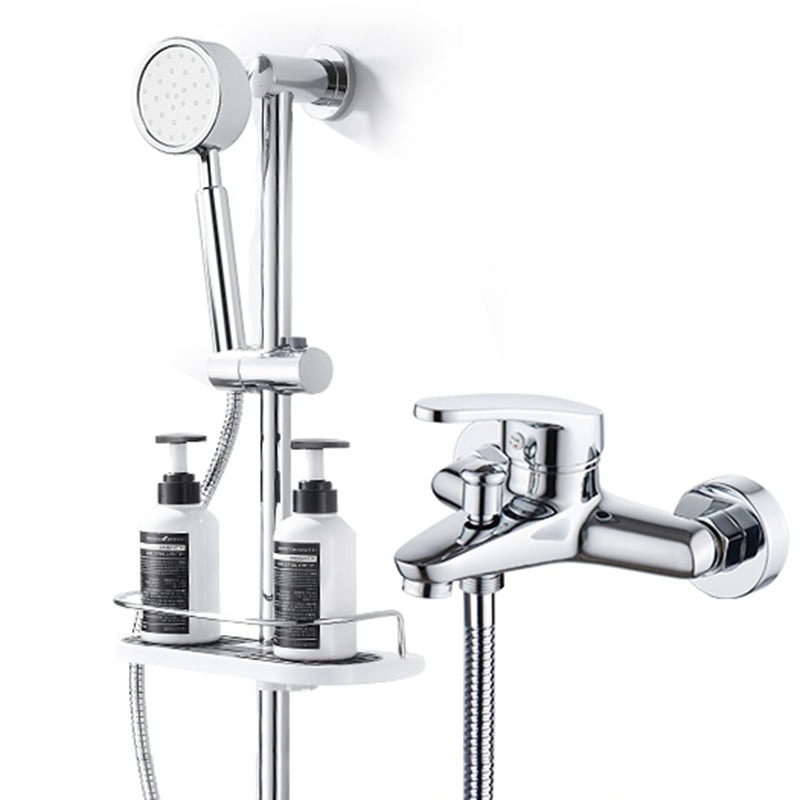 Tradition Fixed Bathtub Faucet Wall Mount Lever Handle Tub Faucet Stainless Steel Handshower Risers Included Fixed Clearhalo 'Bathroom Remodel & Bathroom Fixtures' 'Bathtub Faucets' 'bathtub_faucets' 'Home Improvement' 'home_improvement' 'home_improvement_bathtub_faucets' 7381340