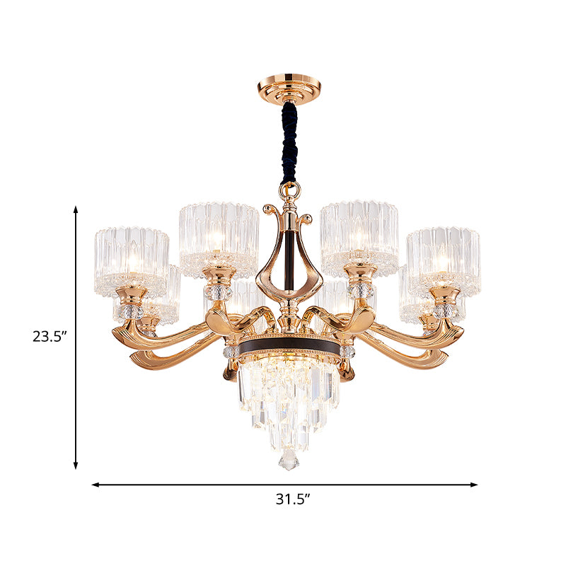 Modernist Drum Ceiling Chandelier 6/8-Bulb Crystal Rectangle Suspension Pendant Light in Black and Gold Clearhalo 'Ceiling Lights' 'Chandeliers' 'Modern Chandeliers' 'Modern' Lighting' 738141