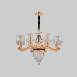 Modernist Drum Ceiling Chandelier 6/8-Bulb Crystal Rectangle Suspension Pendant Light in Black and Gold Clearhalo 'Ceiling Lights' 'Chandeliers' 'Modern Chandeliers' 'Modern' Lighting' 738144