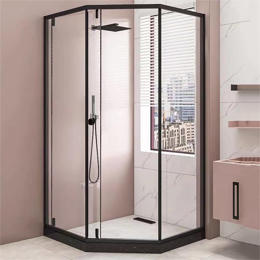 Framed Single Sliding Shower Enclosure Neo-Angle Black Shower Enclosure Left Clearhalo 'Bathroom Remodel & Bathroom Fixtures' 'Home Improvement' 'home_improvement' 'home_improvement_shower_stalls_enclosures' 'Shower Stalls & Enclosures' 'shower_stalls_enclosures' 'Showers & Bathtubs' 7381452