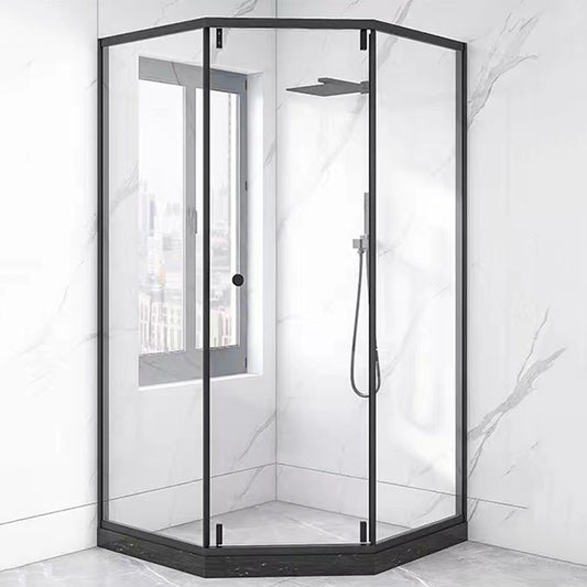 Framed Single Sliding Shower Enclosure Neo-Angle Black Shower Enclosure Clearhalo 'Bathroom Remodel & Bathroom Fixtures' 'Home Improvement' 'home_improvement' 'home_improvement_shower_stalls_enclosures' 'Shower Stalls & Enclosures' 'shower_stalls_enclosures' 'Showers & Bathtubs' 7381453