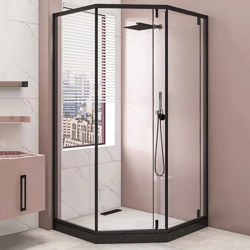 Framed Single Sliding Shower Enclosure Neo-Angle Black Shower Enclosure Right Clearhalo 'Bathroom Remodel & Bathroom Fixtures' 'Home Improvement' 'home_improvement' 'home_improvement_shower_stalls_enclosures' 'Shower Stalls & Enclosures' 'shower_stalls_enclosures' 'Showers & Bathtubs' 7381455