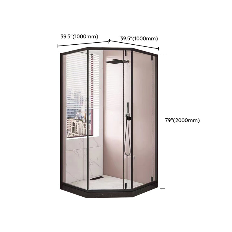 Framed Single Sliding Shower Enclosure Neo-Angle Black Shower Enclosure Clearhalo 'Bathroom Remodel & Bathroom Fixtures' 'Home Improvement' 'home_improvement' 'home_improvement_shower_stalls_enclosures' 'Shower Stalls & Enclosures' 'shower_stalls_enclosures' 'Showers & Bathtubs' 7381461