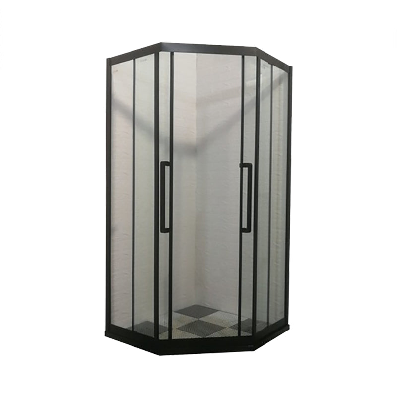 Framed Black Shower Enclosure Double Sliding Neo-Angle Shower Enclosure Clearhalo 'Bathroom Remodel & Bathroom Fixtures' 'Home Improvement' 'home_improvement' 'home_improvement_shower_stalls_enclosures' 'Shower Stalls & Enclosures' 'shower_stalls_enclosures' 'Showers & Bathtubs' 7381476