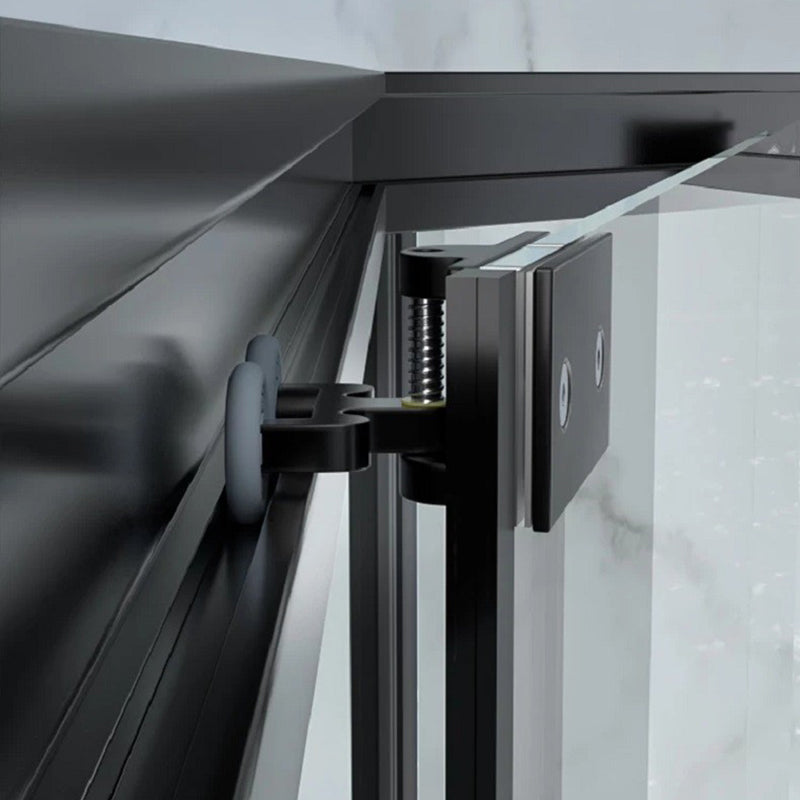 Framed Black Shower Enclosure Double Sliding Neo-Angle Shower Enclosure Clearhalo 'Bathroom Remodel & Bathroom Fixtures' 'Home Improvement' 'home_improvement' 'home_improvement_shower_stalls_enclosures' 'Shower Stalls & Enclosures' 'shower_stalls_enclosures' 'Showers & Bathtubs' 7381479