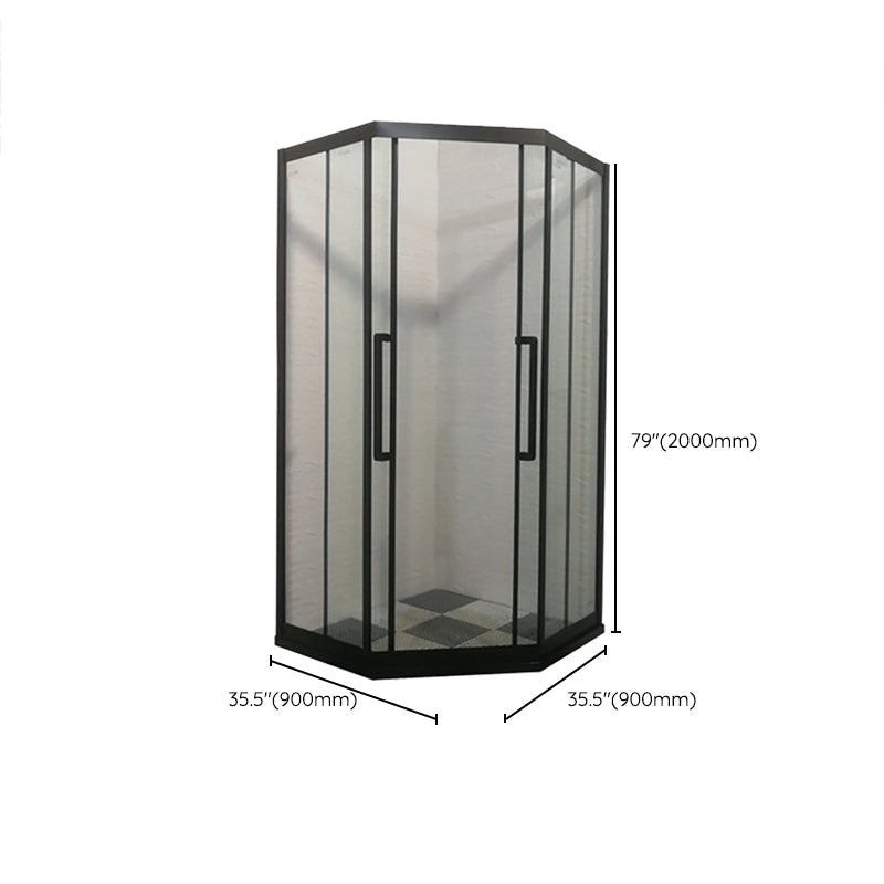 Framed Black Shower Enclosure Double Sliding Neo-Angle Shower Enclosure Clearhalo 'Bathroom Remodel & Bathroom Fixtures' 'Home Improvement' 'home_improvement' 'home_improvement_shower_stalls_enclosures' 'Shower Stalls & Enclosures' 'shower_stalls_enclosures' 'Showers & Bathtubs' 7381482