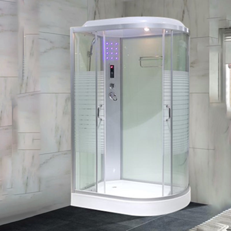 Rounded Shower Stall Framed Double Sliding White Shower Stall Right Clearhalo 'Bathroom Remodel & Bathroom Fixtures' 'Home Improvement' 'home_improvement' 'home_improvement_shower_stalls_enclosures' 'Shower Stalls & Enclosures' 'shower_stalls_enclosures' 'Showers & Bathtubs' 7381498