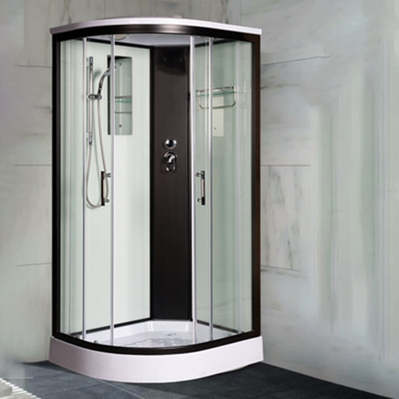 Rounded Shower Stall Framed Double Sliding White Shower Stall 39.4"L x 31.5"W x 82.7"H Simple Style Left Clearhalo 'Bathroom Remodel & Bathroom Fixtures' 'Home Improvement' 'home_improvement' 'home_improvement_shower_stalls_enclosures' 'Shower Stalls & Enclosures' 'shower_stalls_enclosures' 'Showers & Bathtubs' 7381499