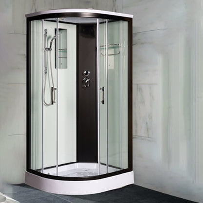 Rounded Shower Stall Framed Double Sliding White Shower Stall 39.4"L x 31.5"W x 82.7"H Simple Style Left Clearhalo 'Bathroom Remodel & Bathroom Fixtures' 'Home Improvement' 'home_improvement' 'home_improvement_shower_stalls_enclosures' 'Shower Stalls & Enclosures' 'shower_stalls_enclosures' 'Showers & Bathtubs' 7381499