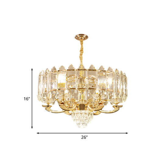 10 Lights Crystal Pendant Light Fixture Modernism Gold Drum Living Room Chandelier Lamp Clearhalo 'Ceiling Lights' 'Chandeliers' 'Modern Chandeliers' 'Modern' Lighting' 738149