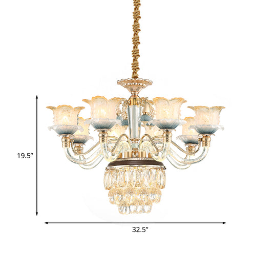Flower Crystal Hanging Ceiling Light Traditional 8-Bulb Living Room Chandelier Lamp in Gold Clearhalo 'Ceiling Lights' 'Chandeliers' Lighting' options 738162