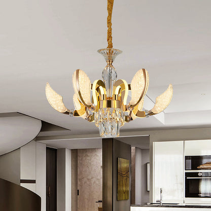 Modernism Shell Shaped Pendant Chandelier 6 Lights Crystal Hanging Light Kit in Gold Gold Clearhalo 'Ceiling Lights' 'Chandeliers' 'Modern Chandeliers' 'Modern' Lighting' 738167
