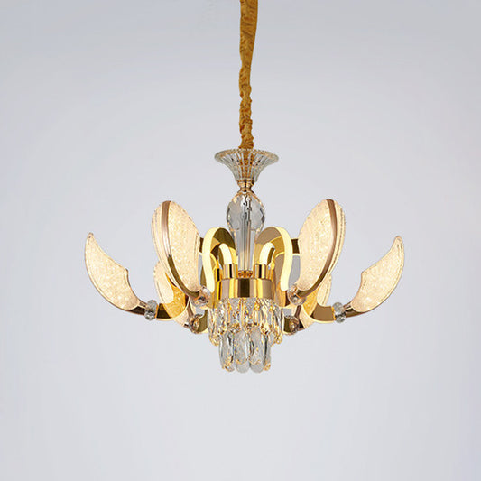 Modernism Shell Shaped Pendant Chandelier 6 Lights Crystal Hanging Light Kit in Gold Clearhalo 'Ceiling Lights' 'Chandeliers' 'Modern Chandeliers' 'Modern' Lighting' 738169