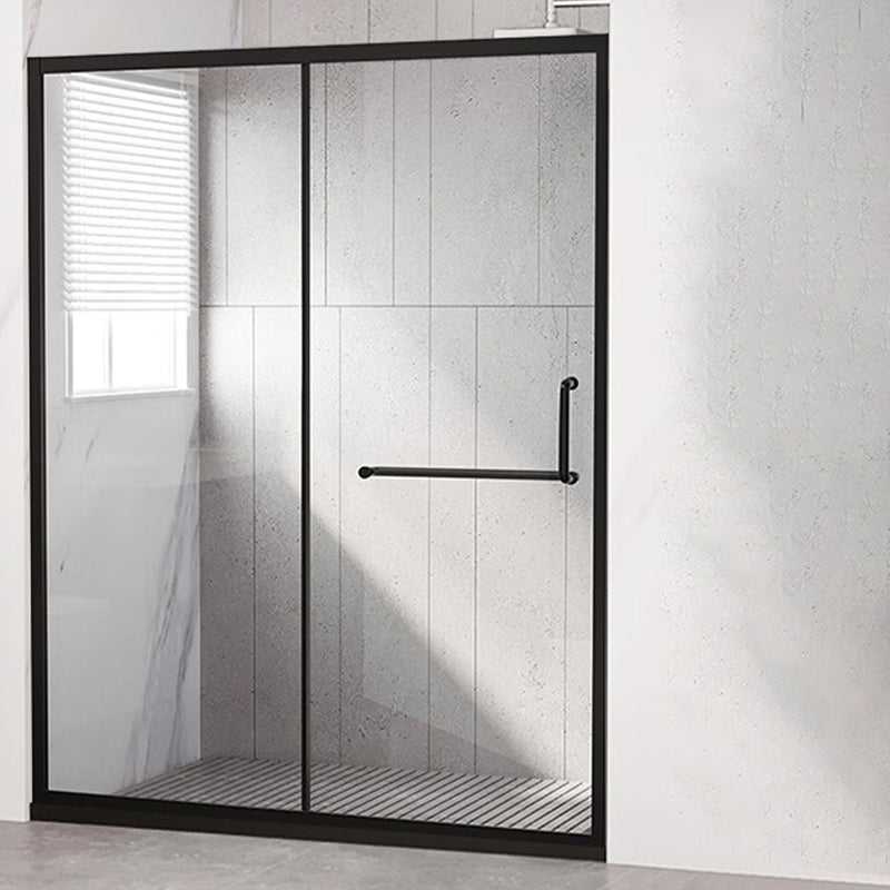 Semi-Frameless Shower Bath Door Single Sliding Shower Doors Tempered Black Clearhalo 'Bathroom Remodel & Bathroom Fixtures' 'Home Improvement' 'home_improvement' 'home_improvement_shower_tub_doors' 'Shower and Tub Doors' 'shower_tub_doors' 'Showers & Bathtubs' 7381719