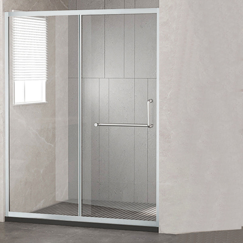 Semi-Frameless Shower Bath Door Single Sliding Shower Doors Tempered Silver Clearhalo 'Bathroom Remodel & Bathroom Fixtures' 'Home Improvement' 'home_improvement' 'home_improvement_shower_tub_doors' 'Shower and Tub Doors' 'shower_tub_doors' 'Showers & Bathtubs' 7381724