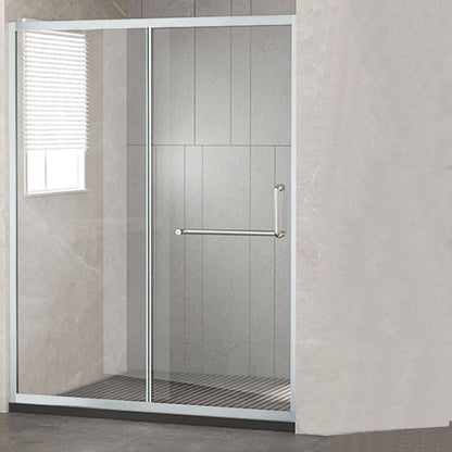 Semi-Frameless Shower Bath Door Single Sliding Shower Doors Tempered Silver Clearhalo 'Bathroom Remodel & Bathroom Fixtures' 'Home Improvement' 'home_improvement' 'home_improvement_shower_tub_doors' 'Shower and Tub Doors' 'shower_tub_doors' 'Showers & Bathtubs' 7381724
