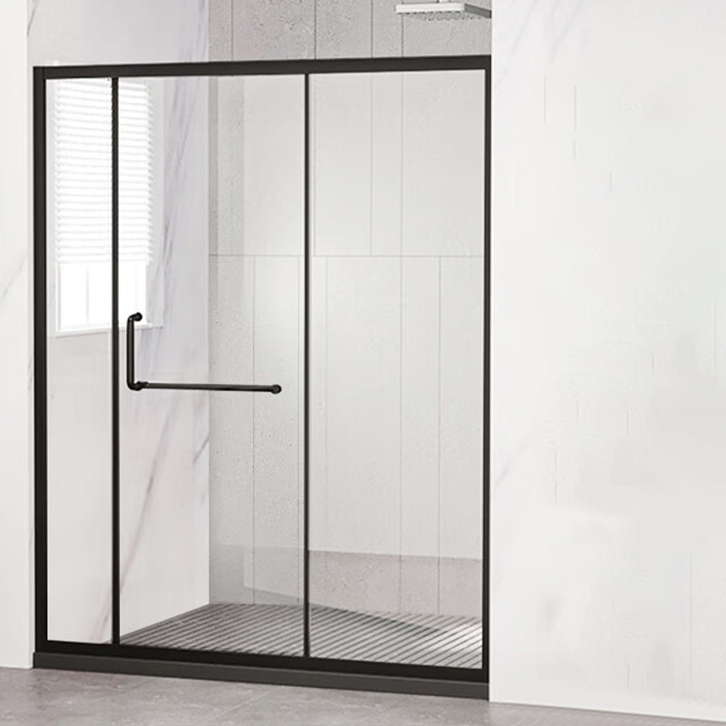 Semi-Frameless Shower Bath Door Single Sliding Shower Doors Tempered Black 71"L x 75"H Clearhalo 'Bathroom Remodel & Bathroom Fixtures' 'Home Improvement' 'home_improvement' 'home_improvement_shower_tub_doors' 'Shower and Tub Doors' 'shower_tub_doors' 'Showers & Bathtubs' 7381728