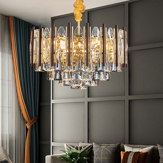 Beveled Crystal Gold Ceiling Chandelier Conic 7 Bulbs Contemporary Suspension Pendant Lamp Clearhalo 'Ceiling Lights' 'Chandeliers' 'Modern Chandeliers' 'Modern' Lighting' 738172