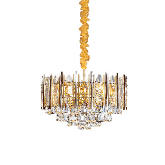 Beveled Crystal Gold Ceiling Chandelier Conic 7 Bulbs Contemporary Suspension Pendant Lamp Clearhalo 'Ceiling Lights' 'Chandeliers' 'Modern Chandeliers' 'Modern' Lighting' 738173