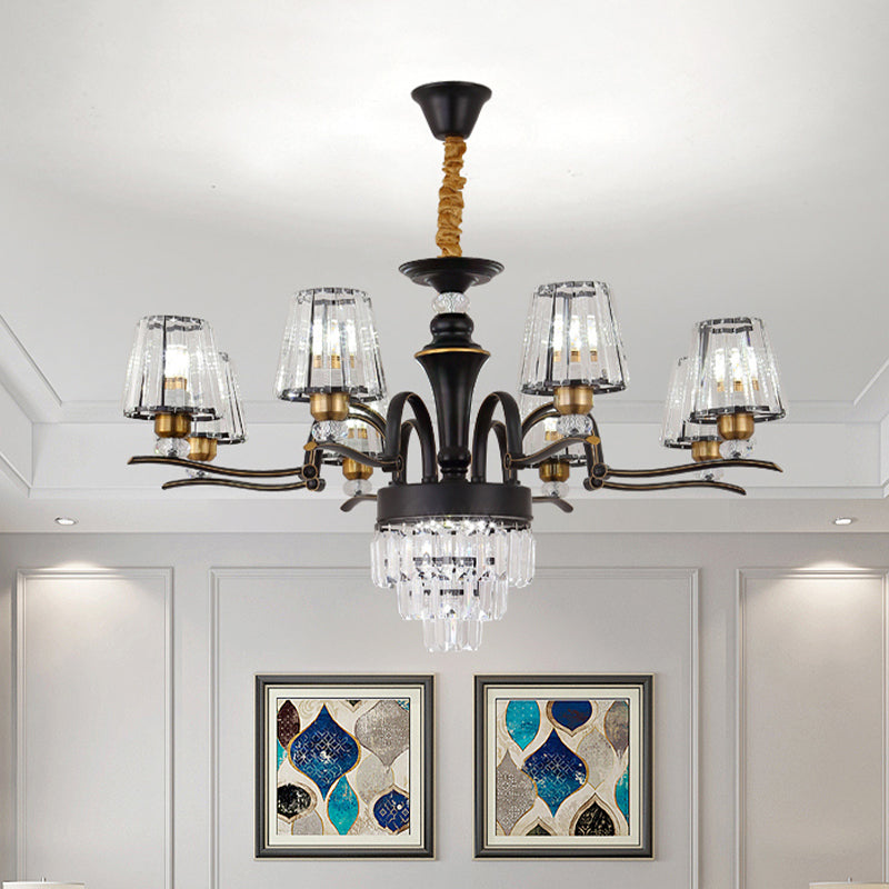 Crystal Black Ceiling Light Conical 6/8-Head Modernism Chandelier Pendant Lamp for Living Room 8 Black Clearhalo 'Ceiling Lights' 'Chandeliers' 'Modern Chandeliers' 'Modern' Lighting' 738192