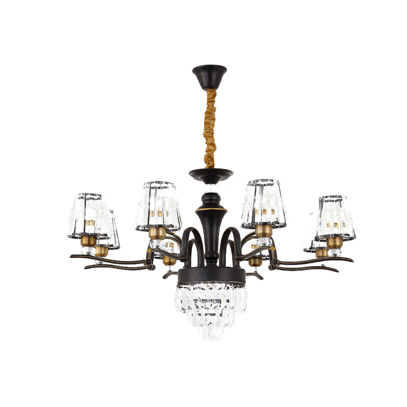Crystal Black Ceiling Light Conical 6/8-Head Modernism Chandelier Pendant Lamp for Living Room Clearhalo 'Ceiling Lights' 'Chandeliers' 'Modern Chandeliers' 'Modern' Lighting' 738193