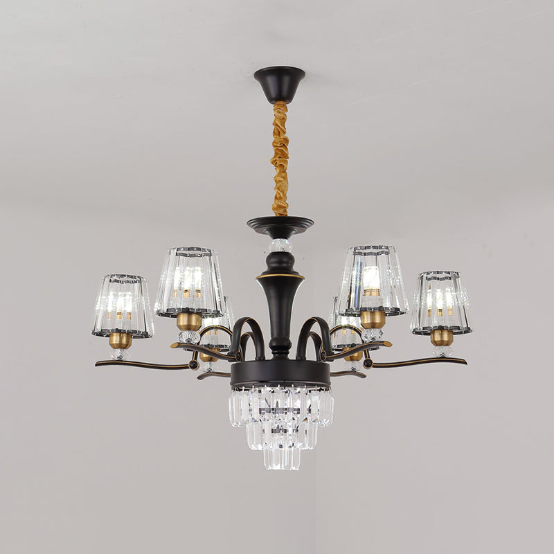 Crystal Black Ceiling Light Conical 6/8-Head Modernism Chandelier Pendant Lamp for Living Room Clearhalo 'Ceiling Lights' 'Chandeliers' 'Modern Chandeliers' 'Modern' Lighting' 738198