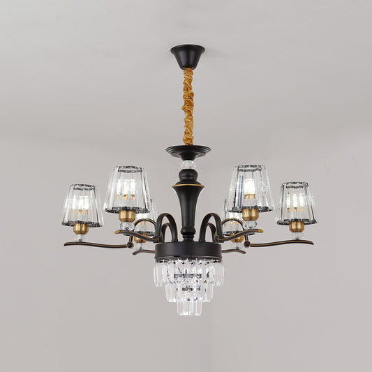 Crystal Black Ceiling Light Conical 6/8-Head Modernism Chandelier Pendant Lamp for Living Room Clearhalo 'Ceiling Lights' 'Chandeliers' 'Modern Chandeliers' 'Modern' Lighting' 738198