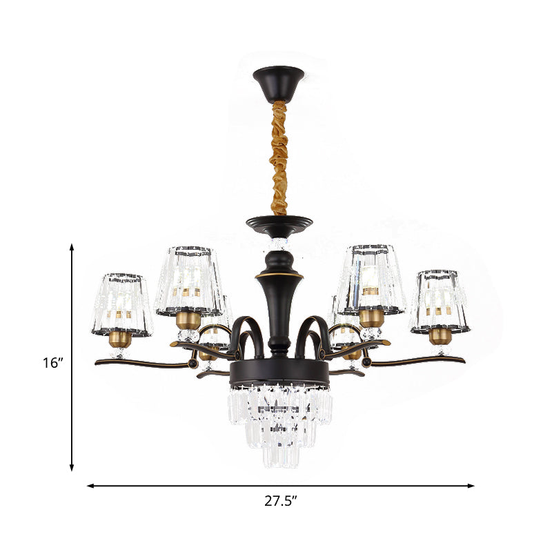 Crystal Black Ceiling Light Conical 6/8-Head Modernism Chandelier Pendant Lamp for Living Room Clearhalo 'Ceiling Lights' 'Chandeliers' 'Modern Chandeliers' 'Modern' Lighting' 738199