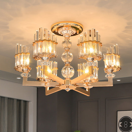 Silver 6/8-Bulb Hanging Lighting Modernism Crystal Arc Chandelier Lamp Fixture with Radial Design 6 Silver Clearhalo 'Ceiling Lights' 'Chandeliers' 'Modern Chandeliers' 'Modern' Lighting' 738204