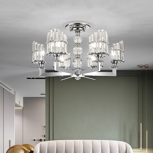 Silver 6/8-Bulb Hanging Lighting Modernism Crystal Arc Chandelier Lamp Fixture with Radial Design Clearhalo 'Ceiling Lights' 'Chandeliers' 'Modern Chandeliers' 'Modern' Lighting' 738205