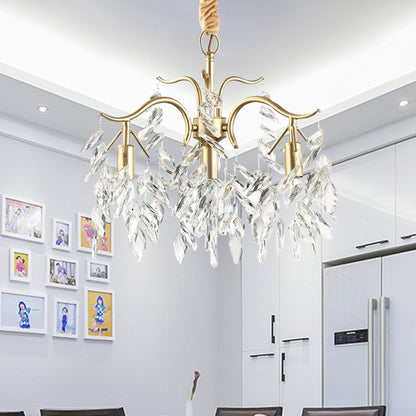 Raindrop Crystal Ceiling Chandelier Traditionalism 4 Heads Living Room Down Lighting in Gold Gold Clearhalo 'Ceiling Lights' 'Chandeliers' Lighting' options 738213_6fbf9c93-3d3c-4ef7-baa3-e812d6b4ee27
