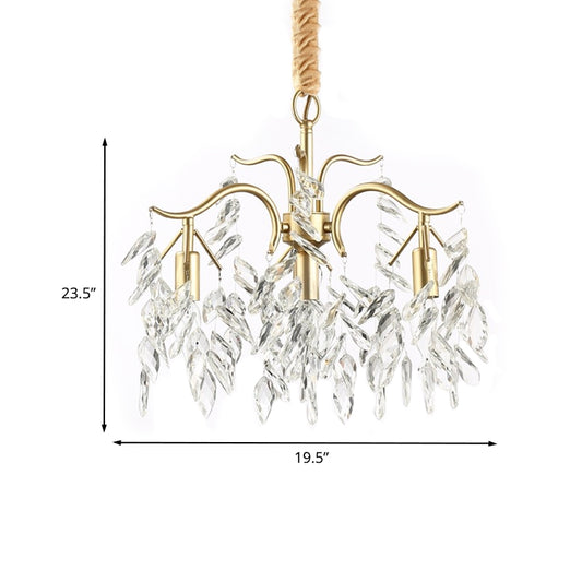 Raindrop Crystal Ceiling Chandelier Traditionalism 4 Heads Living Room Down Lighting in Gold Clearhalo 'Ceiling Lights' 'Chandeliers' Lighting' options 738216