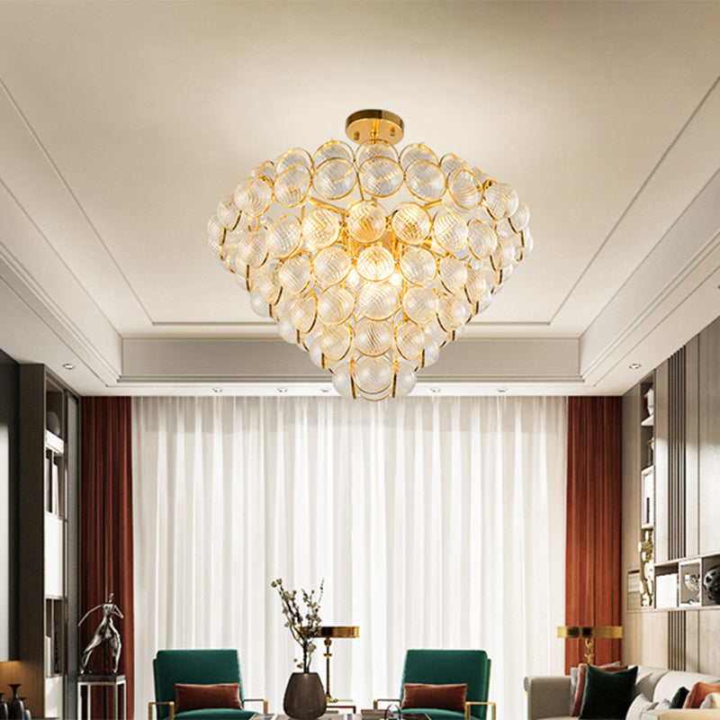 Tapered Bedroom Semi Mount Lighting Simple Clear Ribbed Crystal Ball Gold Ceiling Light Fixture Gold Clearhalo 'Ceiling Lights' 'Close To Ceiling Lights' 'Close to ceiling' 'Semi-flushmount' Lighting' 738221