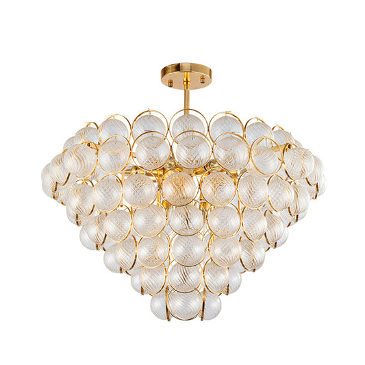 Tapered Bedroom Semi Mount Lighting Simple Clear Ribbed Crystal Ball Gold Ceiling Light Fixture Clearhalo 'Ceiling Lights' 'Close To Ceiling Lights' 'Close to ceiling' 'Semi-flushmount' Lighting' 738222
