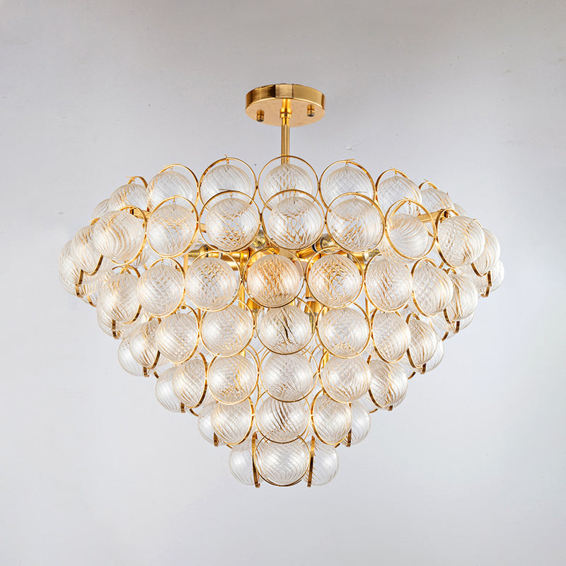 Tapered Bedroom Semi Mount Lighting Simple Clear Ribbed Crystal Ball Gold Ceiling Light Fixture Clearhalo 'Ceiling Lights' 'Close To Ceiling Lights' 'Close to ceiling' 'Semi-flushmount' Lighting' 738223