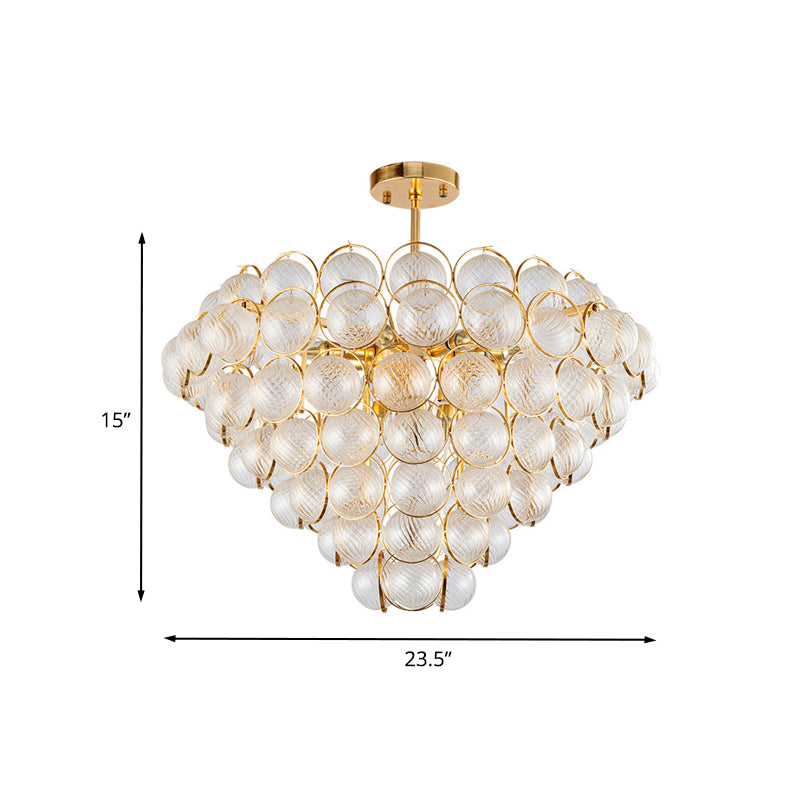 Tapered Bedroom Semi Mount Lighting Simple Clear Ribbed Crystal Ball Gold Ceiling Light Fixture Clearhalo 'Ceiling Lights' 'Close To Ceiling Lights' 'Close to ceiling' 'Semi-flushmount' Lighting' 738224