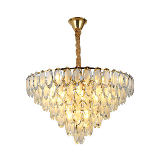 Oval Crystal Gold Semi Flushmount Layered 5 Bulbs Modern Style Ceiling Flush Mount Light for Living Room Clearhalo 'Ceiling Lights' 'Chandeliers' 'Modern Chandeliers' 'Modern' Lighting' 738231