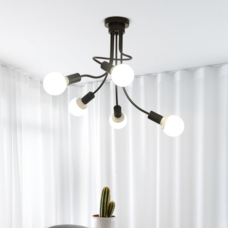 Black Finish Curved Arm Semi Flush Mount Light Minimalist 3/5 Bulbs Iron Flush Ceiling Lamp Fixture 5 Black Clearhalo 'Ceiling Lights' 'Close To Ceiling Lights' 'Close to ceiling' 'Semi-flushmount' Lighting' 738279