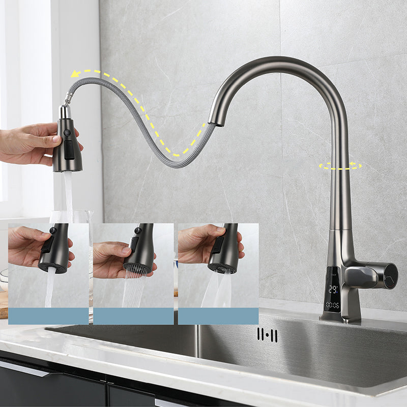Modern Style Kitchen Faucet Gooseneck Copper Knob Handle Kitchen Faucet Clearhalo 'Home Improvement' 'home_improvement' 'home_improvement_kitchen_faucets' 'Kitchen Faucets' 'Kitchen Remodel & Kitchen Fixtures' 'Kitchen Sinks & Faucet Components' 'kitchen_faucets' 7382792