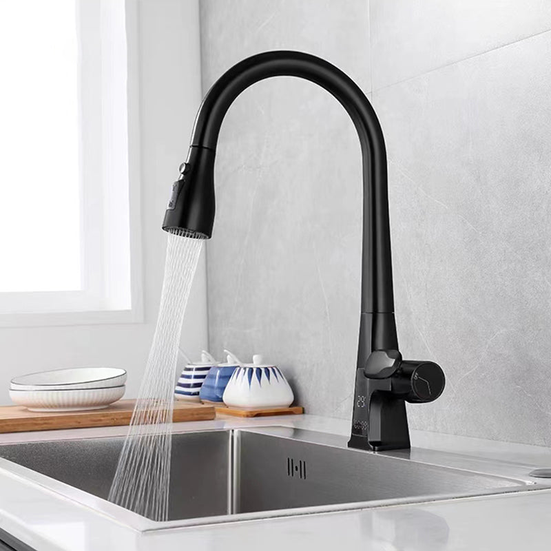 Modern Style Kitchen Faucet Gooseneck Copper Knob Handle Kitchen Faucet Black Clearhalo 'Home Improvement' 'home_improvement' 'home_improvement_kitchen_faucets' 'Kitchen Faucets' 'Kitchen Remodel & Kitchen Fixtures' 'Kitchen Sinks & Faucet Components' 'kitchen_faucets' 7382793
