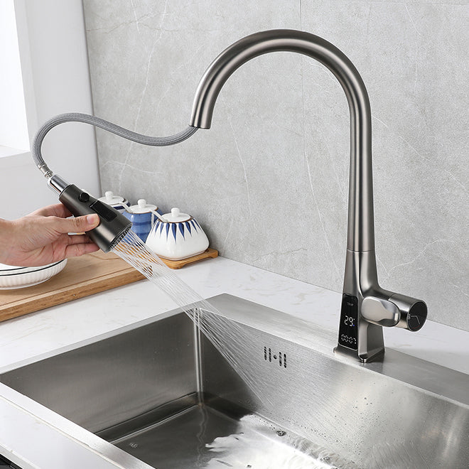 Modern Style Kitchen Faucet Gooseneck Copper Knob Handle Kitchen Faucet Clearhalo 'Home Improvement' 'home_improvement' 'home_improvement_kitchen_faucets' 'Kitchen Faucets' 'Kitchen Remodel & Kitchen Fixtures' 'Kitchen Sinks & Faucet Components' 'kitchen_faucets' 7382795