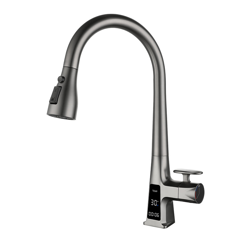 Modern Style Kitchen Faucet Gooseneck Copper Knob Handle Kitchen Faucet Clearhalo 'Home Improvement' 'home_improvement' 'home_improvement_kitchen_faucets' 'Kitchen Faucets' 'Kitchen Remodel & Kitchen Fixtures' 'Kitchen Sinks & Faucet Components' 'kitchen_faucets' 7382796