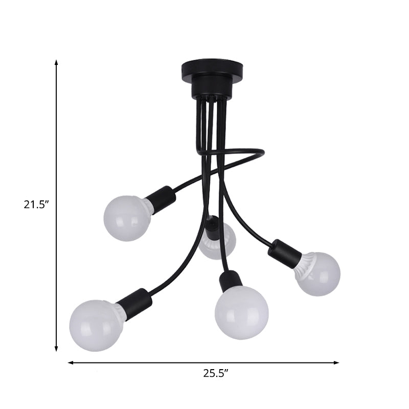 Black Finish Curved Arm Semi Flush Mount Light Minimalist 3/5 Bulbs Iron Flush Ceiling Lamp Fixture Clearhalo 'Ceiling Lights' 'Close To Ceiling Lights' 'Close to ceiling' 'Semi-flushmount' Lighting' 738282